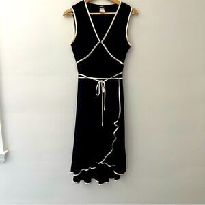 Studio Y Dress Vintage Y2K Size Small Slinky Black Cream Satin Trim Faux Wrap